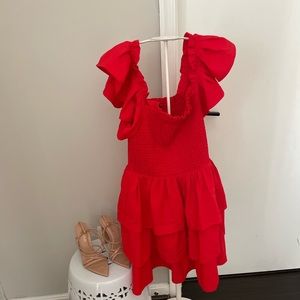 Express Smocked Ruffle off the shoulder dress.
